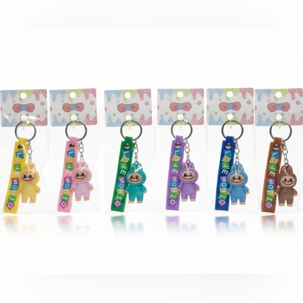 Labubu Character Keychain Purse Charm with Love World Banner Multiple Colors
